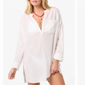 O'Neill Women's Ivory Long Sleeve V-Neck‎ Swim Cover-Up Size M NWT
